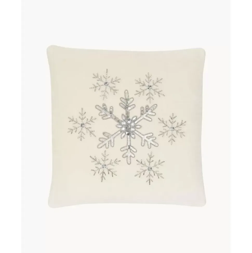Bestickte Samt-Kissenhulle Snowflake Mit Kederumrandung
