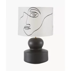 Grose Keramik-Tischlampe Georgina Mit One-Line-Drawing