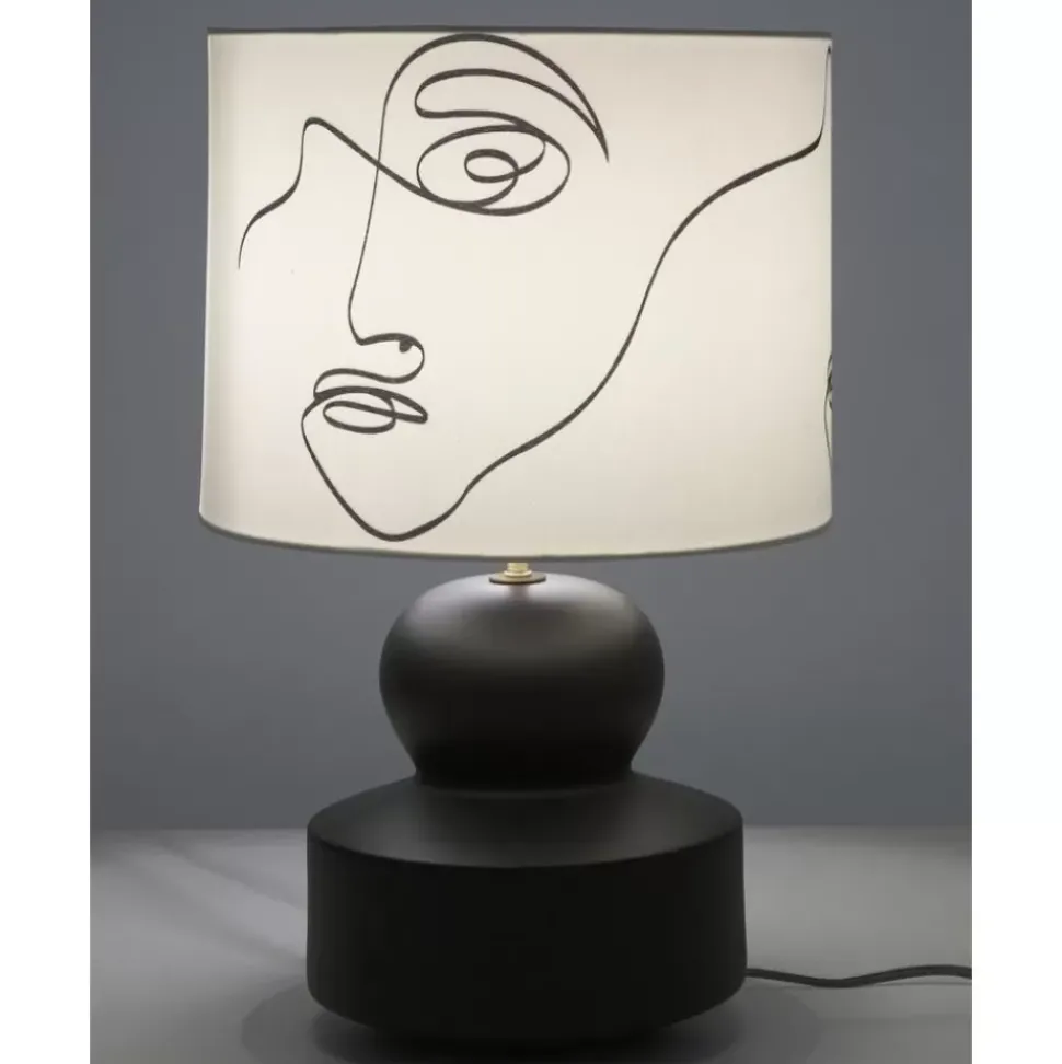 Grose Keramik-Tischlampe Georgina Mit One-Line-Drawing