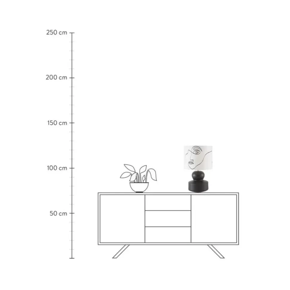 Grose Keramik-Tischlampe Georgina Mit One-Line-Drawing