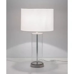 Grose Tischlampe Abigail Aus Glas Und Leinen