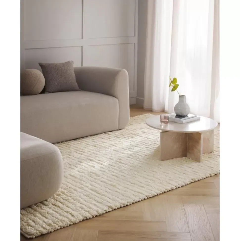 Handgewebter Hochflor-Wollteppich Octavia Mit Hoch-Tief-Struktur