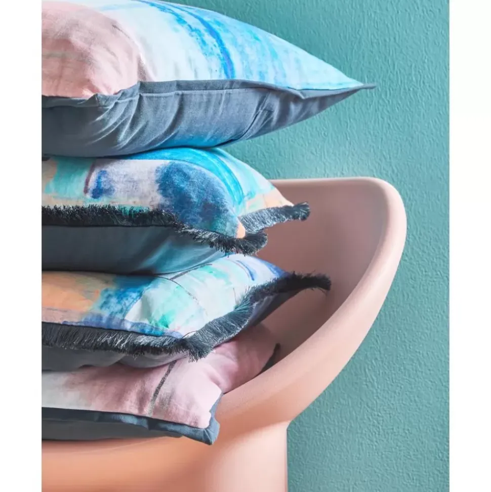 Kissenhulle Colori Im Aquarell-Look Mit Fransen