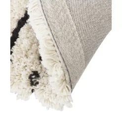 Runder Flauschiger Hochflor-Teppich Dunya, Handgetuftet