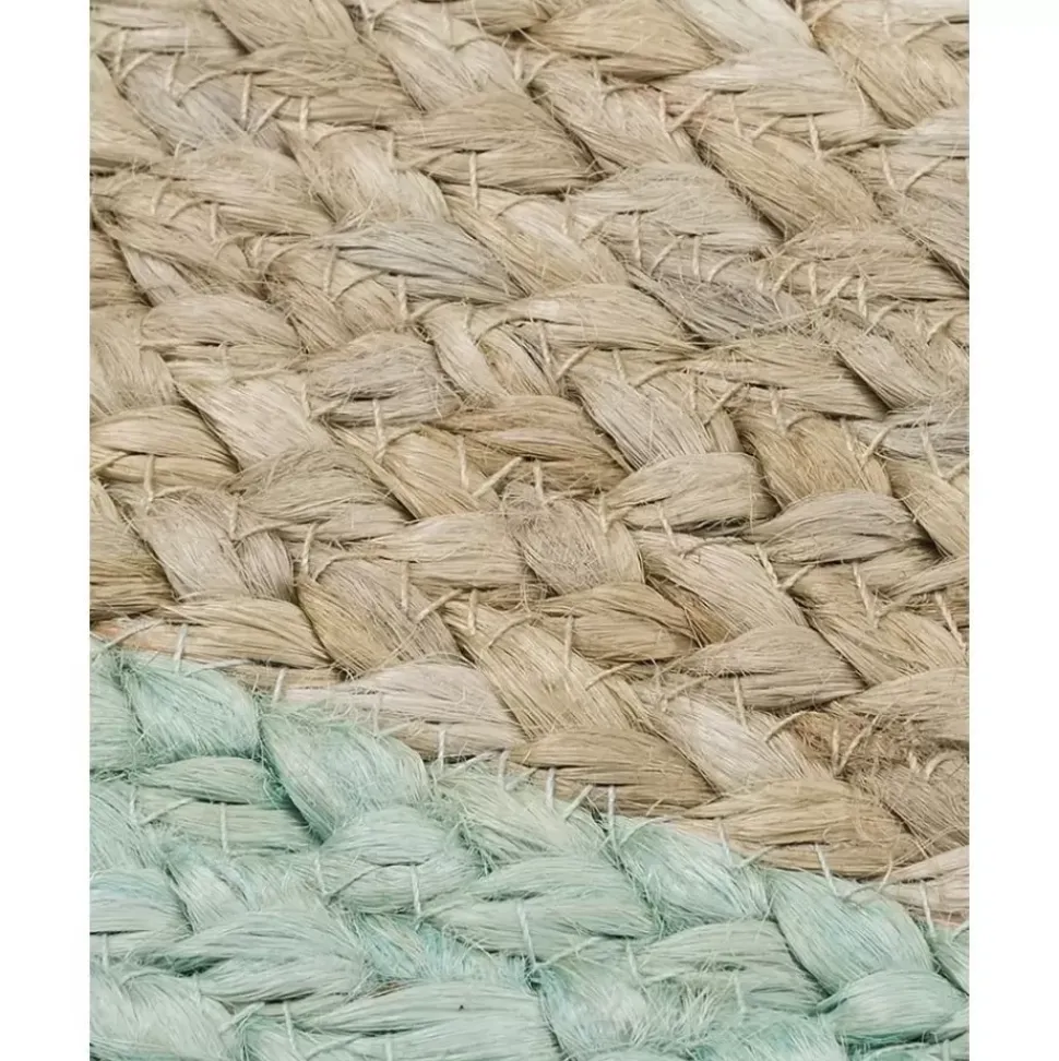 Runder Jute-Teppich Shanta Mit Mintgrunem Rand, Handgefertigt