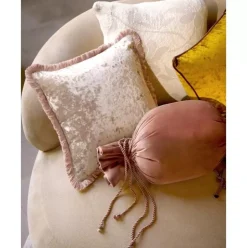 Samt-Kissenhulle Cyrus In Beige Mit Fransen